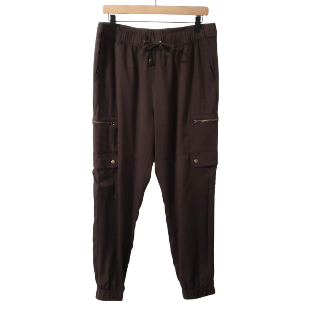 Banana Republic Soft Tencel Cargo Jogger Pants Dark Oak Brown Sz Large 536089 - Picture 1 of 14